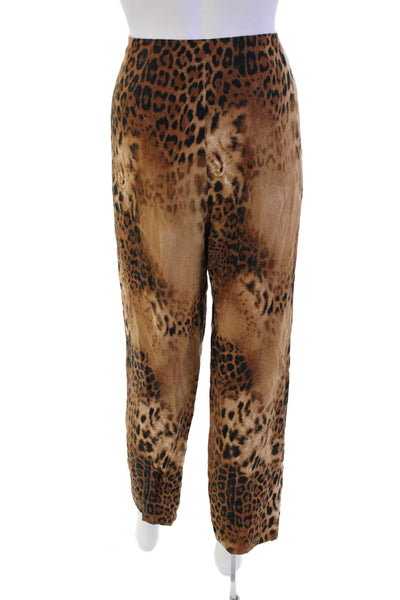 Dana Buchman Womens Linen Animal Print Slim Leg Pants Brown Black Size Large