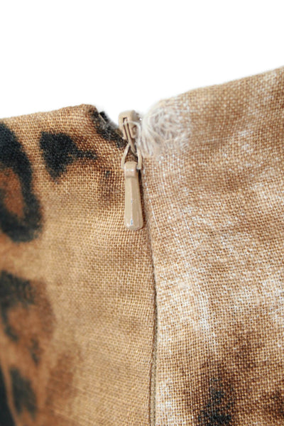 Dana Buchman Womens Linen Animal Print Slim Leg Pants Brown Black Size Large