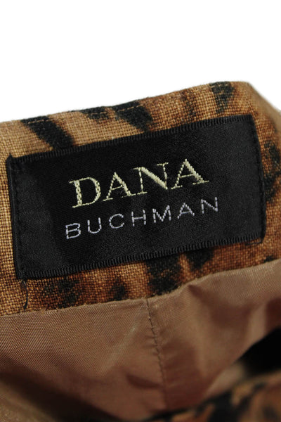 Dana Buchman Womens Linen Animal Print Slim Leg Pants Brown Black Size Large