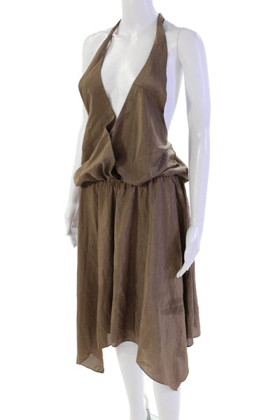 Vince Camuto Womens Halter Neck A Line Sleeveless Dress Brown Size 14
