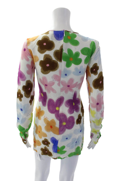 With Jean Womens Back Zip Long Sleeve Cut Out Floral Dress White Multi Size XS