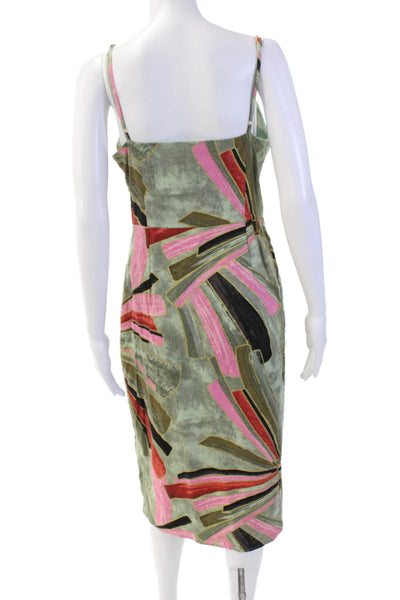 Jason Wu Womens Cotton Spaghetti Strap V-neck Tie Front Abstract Dress Green Siz