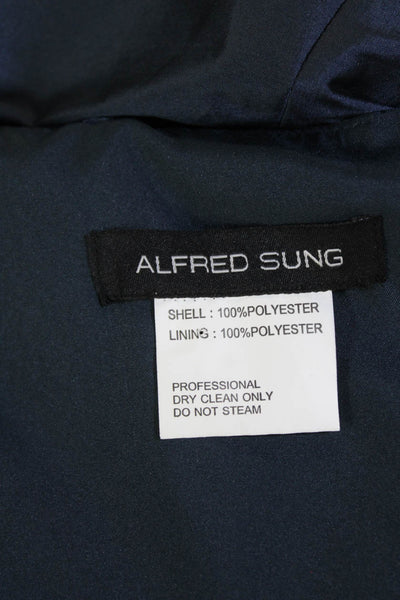 Alfred Sung Womens Sleeveless Zip Lined Layered Ruched A-line Dress Navy Size 2
