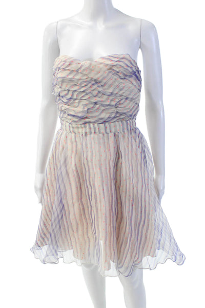 Manoush  Womens Sweetheart Neck Zip Sleeveless Stripe Polka Dot Dress White Size