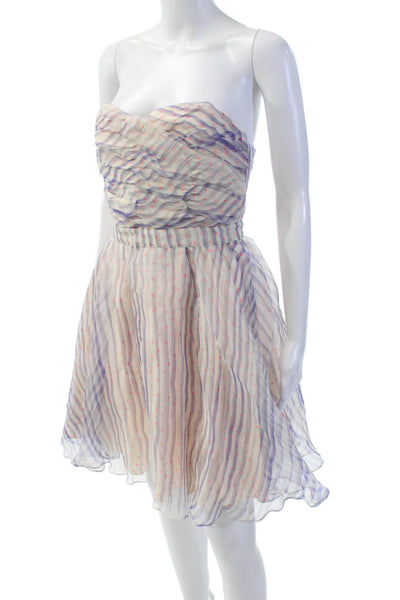 Manoush  Womens Sweetheart Neck Zip Sleeveless Stripe Polka Dot Dress White Size
