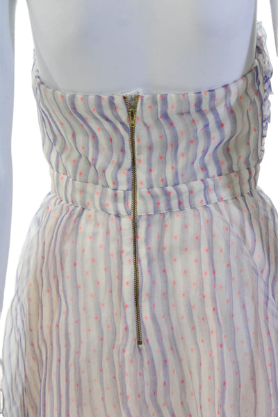 Manoush  Womens Sweetheart Neck Zip Sleeveless Stripe Polka Dot Dress White Size
