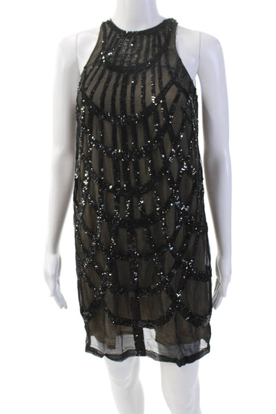 Nicole Miller Womens Sleeveless Round Neck Sequence Mini Dress Black Size 0