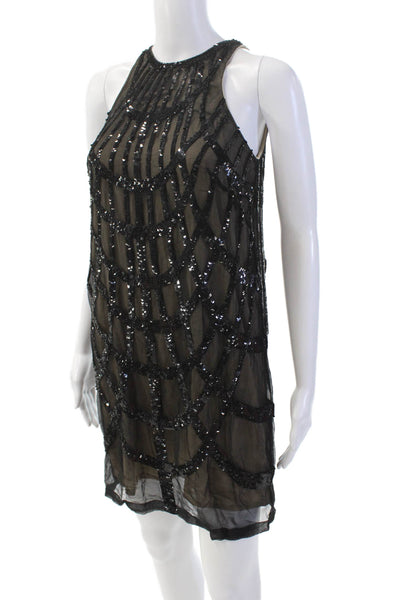 Nicole Miller Womens Sleeveless Round Neck Sequence Mini Dress Black Size 0