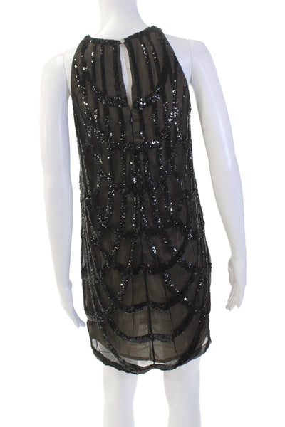 Nicole Miller Womens Sleeveless Round Neck Sequence Mini Dress Black Size 0