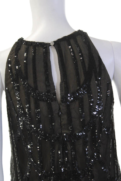 Nicole Miller Womens Sleeveless Round Neck Sequence Mini Dress Black Size 0