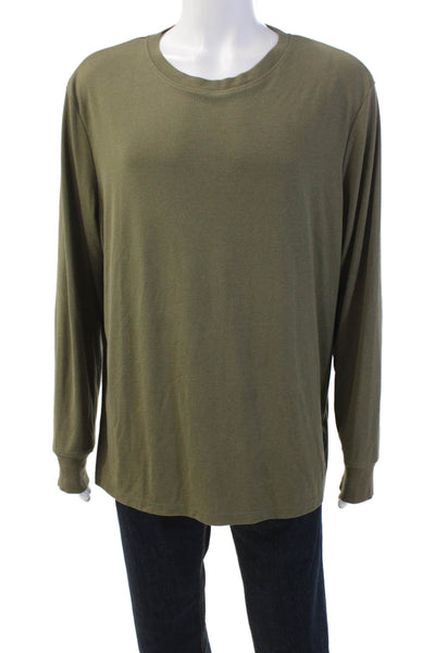 Theory Mens Solid Round Neck Long Sleeve Pullover T-Shirt Olive Size XXL