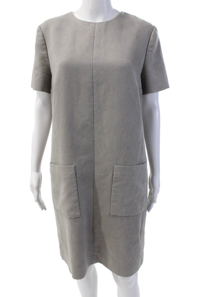 Lyn Devon Womens Textured Short Sleeve Round Neck Pencil Dress Nude Size 10