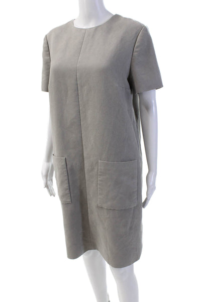 Lyn Devon Womens Textured Short Sleeve Round Neck Pencil Dress Nude Size 10