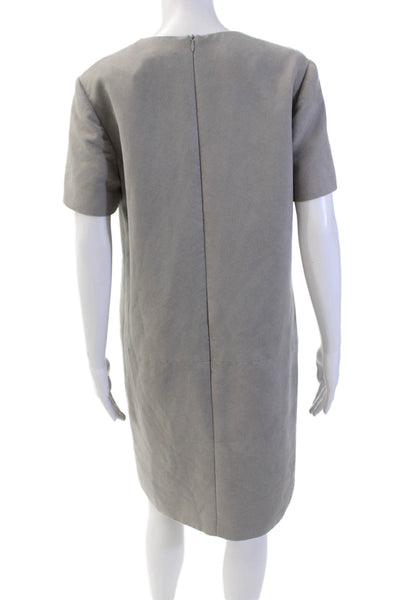 Lyn Devon Womens Textured Short Sleeve Round Neck Pencil Dress Nude Size 10