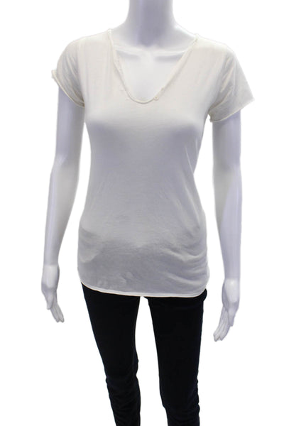 Zadig & Voltaire Womens Cotton V-Neck Graphic Printed T-Shirt White Size XS