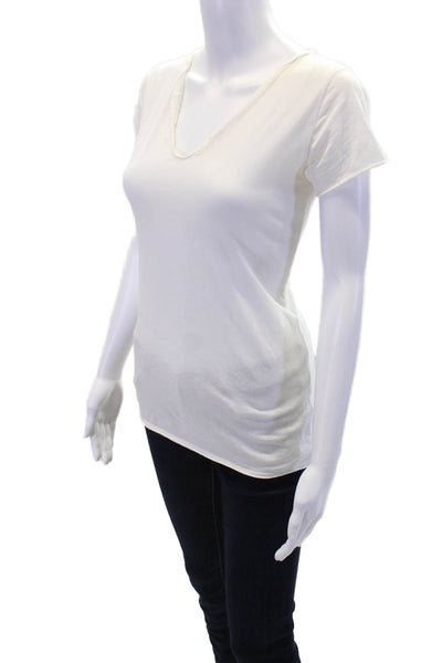 Zadig & Voltaire Womens Cotton V-Neck Graphic Printed T-Shirt White Size XS