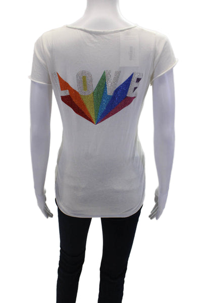 Zadig & Voltaire Womens Cotton V-Neck Graphic Printed T-Shirt White Size XS