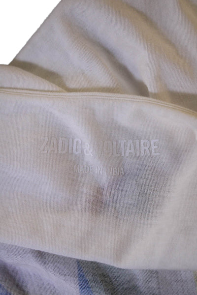 Zadig & Voltaire Womens Cotton V-Neck Graphic Printed T-Shirt White Size XS