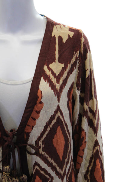 Soft Surroundings Womens Tie Front Ikat Print Topper Jacket Beige Size S