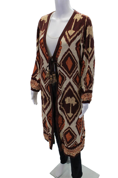 Soft Surroundings Womens Tie Front Ikat Print Topper Jacket Beige Size S