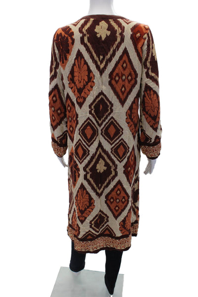 Soft Surroundings Womens Tie Front Ikat Print Topper Jacket Beige Size S