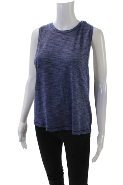 Lululemon Womens Scoop Neck Knit Boxy Tank Top Blue Cotton Size 8