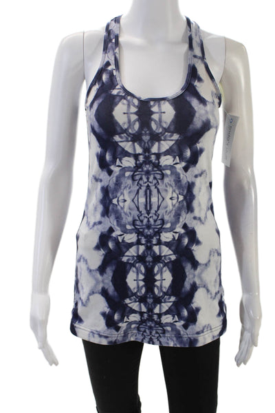 Lululemon Womens Scoop Neck Racerback Abstract Tank Top White Blue Size 6
