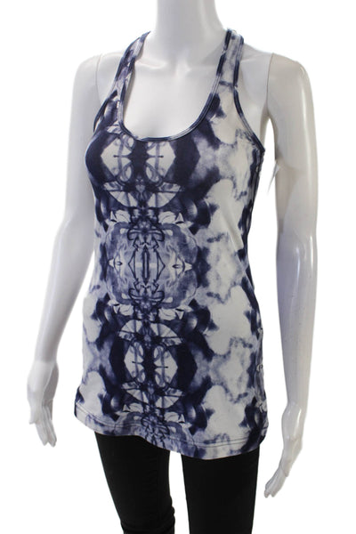 Lululemon Womens Scoop Neck Racerback Abstract Tank Top White Blue Size 6