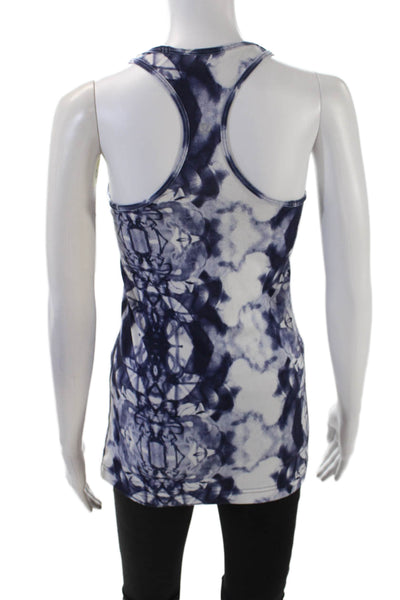 Lululemon Womens Scoop Neck Racerback Abstract Tank Top White Blue Size 6