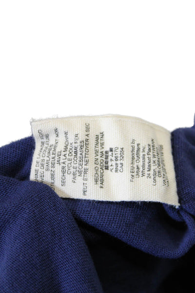 We The Free Womens 3/4 Sleeve Scoop Neck Cropped Shirt Navy Cotton Size Medium
