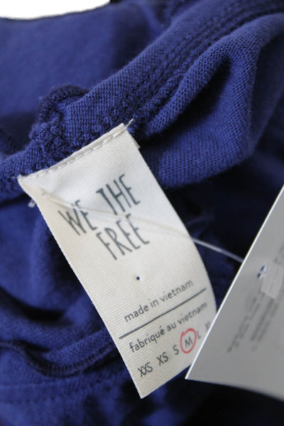 We The Free Womens 3/4 Sleeve Scoop Neck Cropped Shirt Navy Cotton Size Medium
