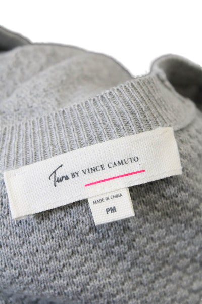 Two by Vince Camuto Womens Long Sleeve Scoop Neck Sweater Gray Cotton Size PM