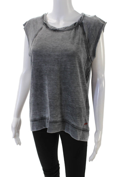 Peace Love World Womens Sleeveless Scoop Neck Back Zip Top Gray Size Medium