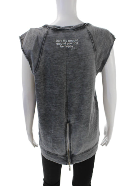 Peace Love World Womens Sleeveless Scoop Neck Back Zip Top Gray Size Medium