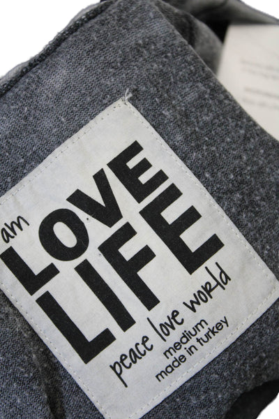 Peace Love World Womens Sleeveless Scoop Neck Back Zip Top Gray Size Medium