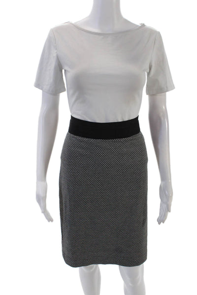 BCBGMAXAZRIA Womens Elastic Waist Checkered Pencil Skirt Black Size L