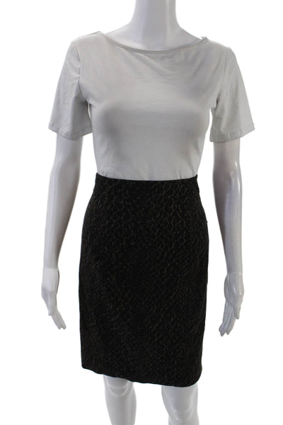 Tahari Womnens Animal Print Knee Length pencil Skirt Brown Size 14