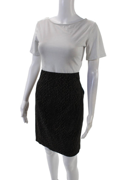 Tahari Womnens Animal Print Knee Length pencil Skirt Brown Size 14