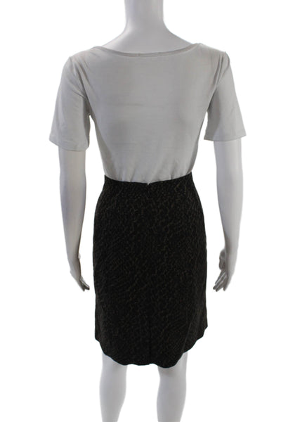 Tahari Womnens Animal Print Knee Length pencil Skirt Brown Size 14