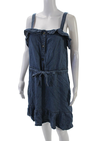 Juicy Couture Womens Sleeveless Tie Waist Lightweight Denim Dress Blue Size L