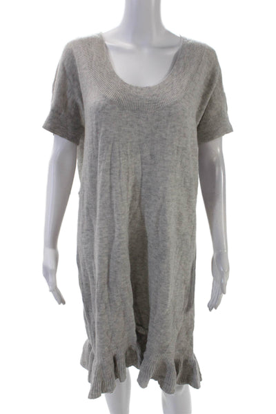 BCBGMAXAZRIA Womens Wool Short Sleeve Ruffle Trim Shift Dress Gray Size L