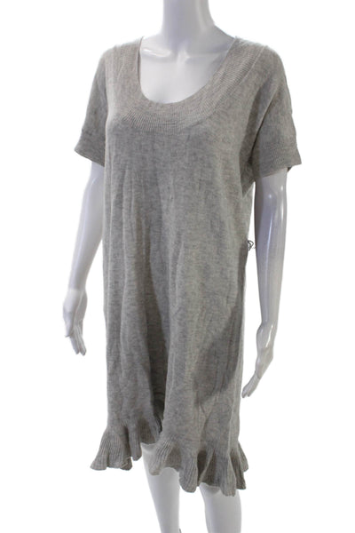 BCBGMAXAZRIA Womens Wool Short Sleeve Ruffle Trim Shift Dress Gray Size L