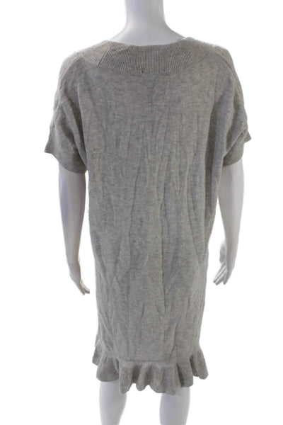 BCBGMAXAZRIA Womens Wool Short Sleeve Ruffle Trim Shift Dress Gray Size L