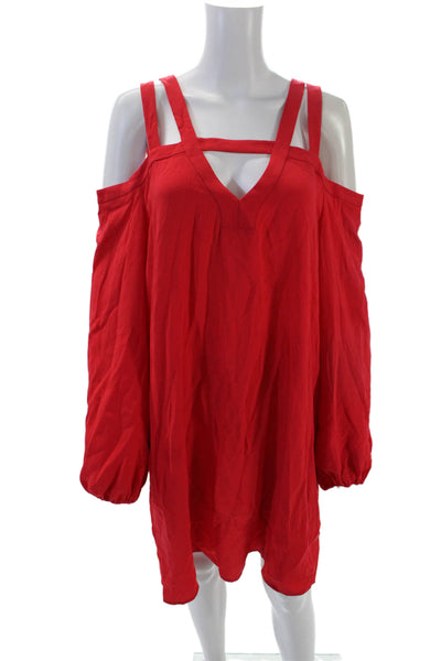 BCBGMAXAZRIA Womens Long Sleeve Off Shoulder Shift Dress Red Size L