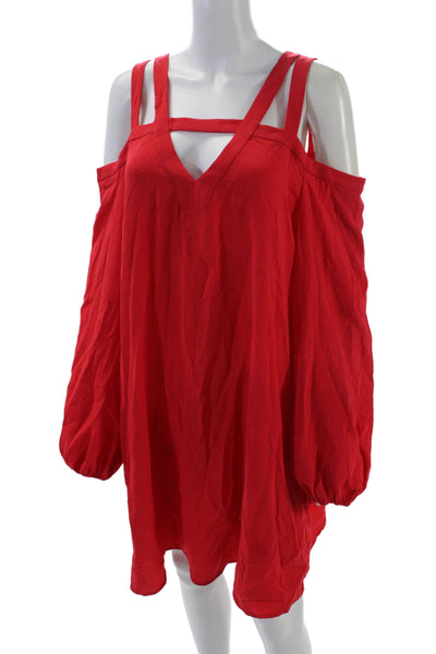 BCBGMAXAZRIA Womens Long Sleeve Off Shoulder Shift Dress Red Size L