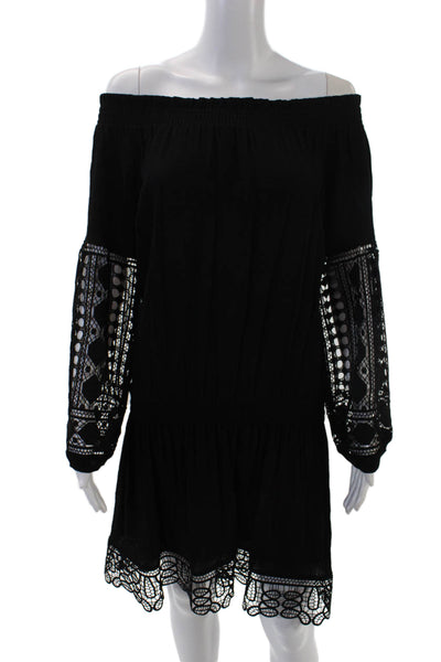 Ramy Brook Womens Lace Detail Elastic Waist Long Sleeve Dress Black Size S