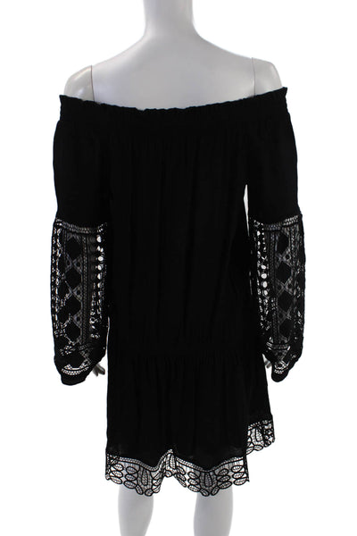 Ramy Brook Womens Lace Detail Elastic Waist Long Sleeve Dress Black Size S