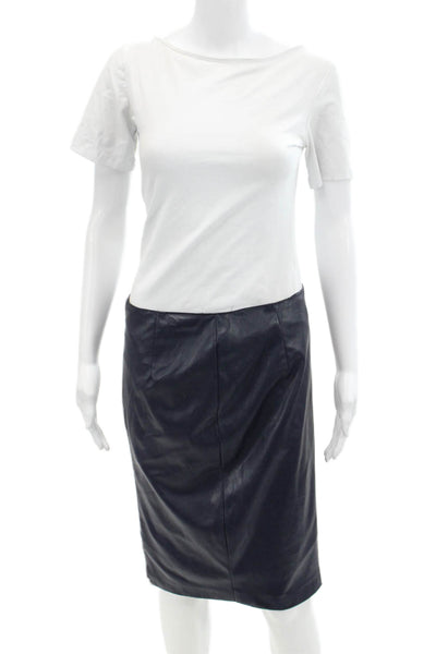 Natalia Baldi Womens Leather Mini Pencil Skirt Navy Blue Size Small