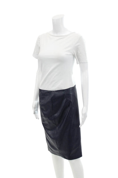 Natalia Baldi Womens Leather Mini Pencil Skirt Navy Blue Size Small