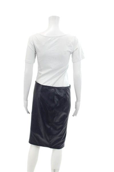 Natalia Baldi Womens Leather Mini Pencil Skirt Navy Blue Size Small